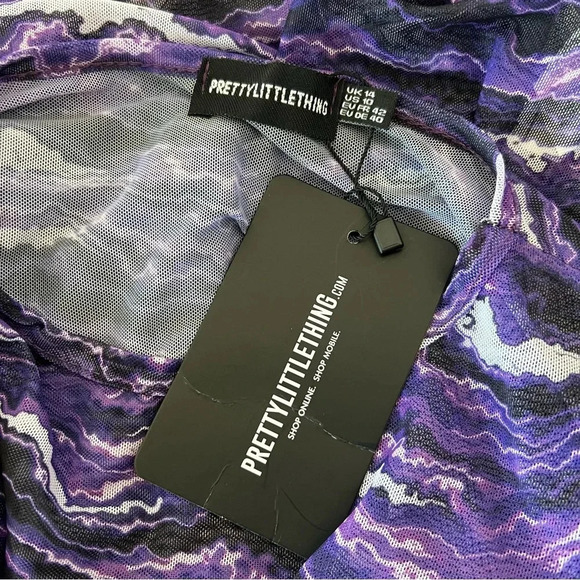 Pretty Little Thing NWT Printed Mesh Festival Rave High Neck Bodysuit Sz 10 - Picture 4 of 4